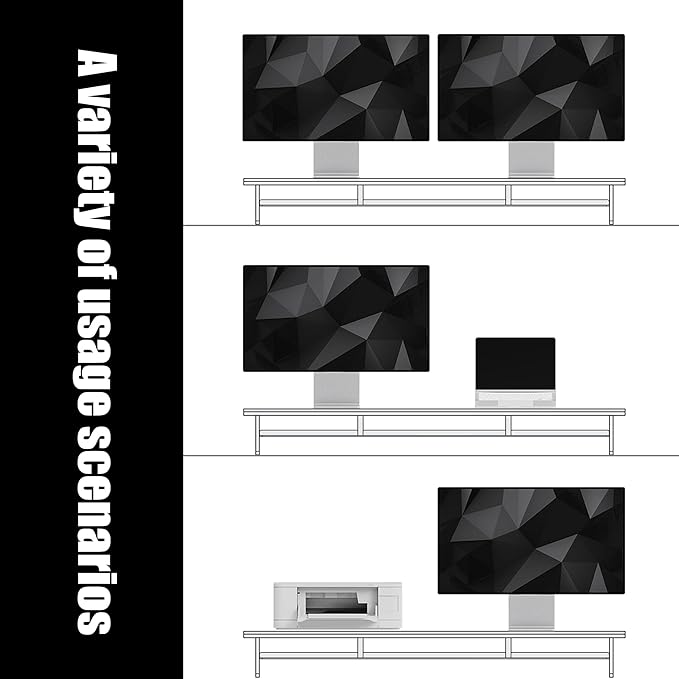 Dual‑Tier Monitor Stand for Modern Desk Setup – Minimalist Wooden and Metal Riser Shelf with Transparent Acrylic Feet for Dual Monitors, Laptops, Home Office Aesthetic，Black and White