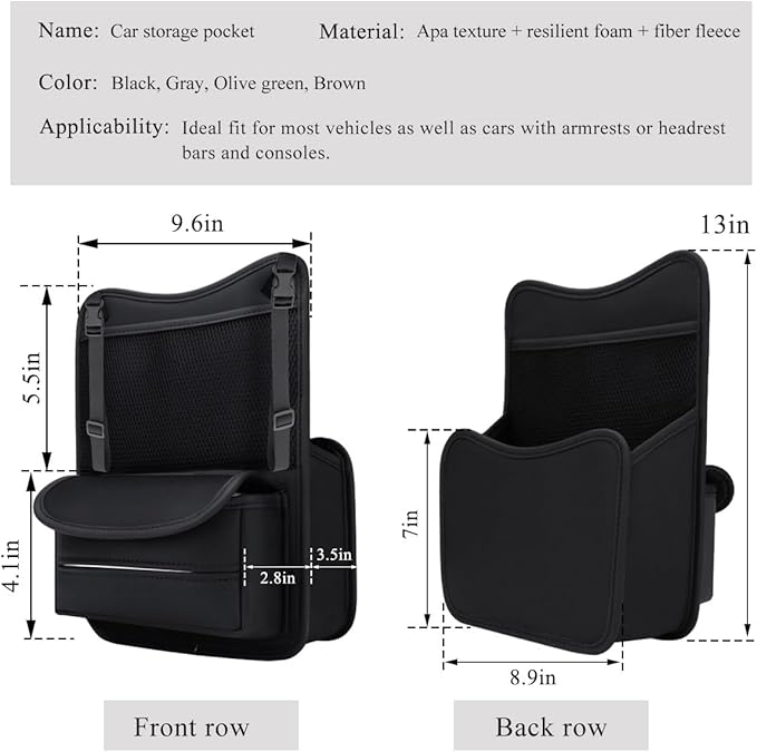 DXNQ Car Organizer Storage Between Seats, Leather Large Capacity Automobile Handbag Hanging Store Content Bag, Auto Console Organizer Holder for Snack Phone Document Storages, Car Accessories (Black)