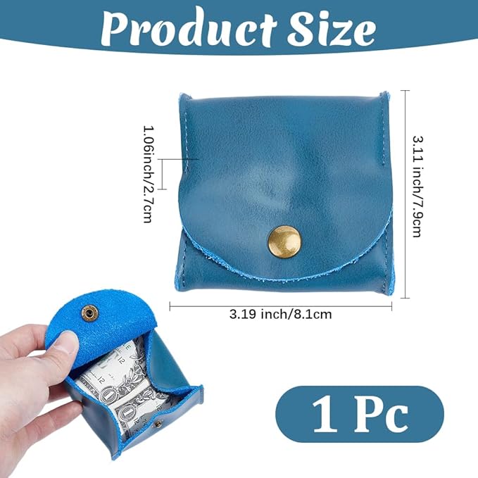 Rustic Genuine Leather Coin Purse Snap Closure Squeeze Pouch Retro Handmade Cowhide Leather Change Holder Wallet for Men Women Coins Jewelry Earphones Money Organizer(Dark Blue)