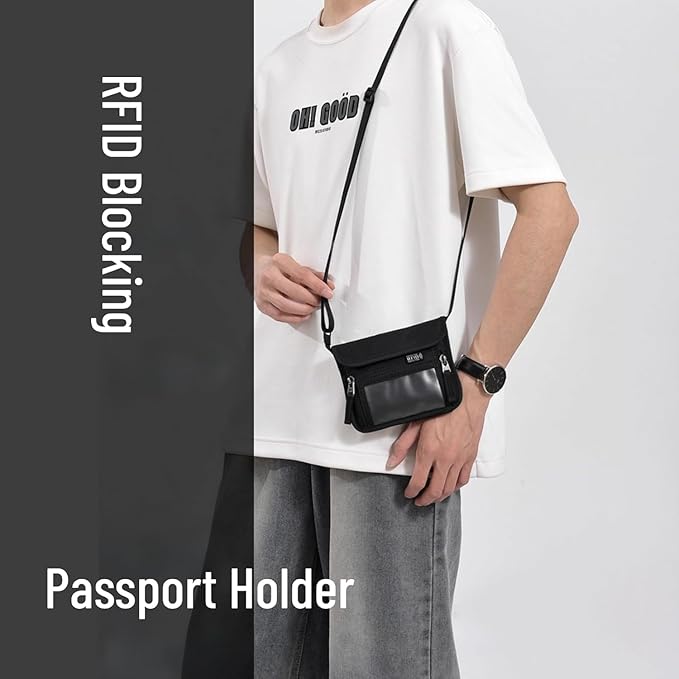 Passport Holder for Travel Pouch Neck Wallet for Traveling Women Men with RFID Blocking Waterproof and Slim Neck Pouch Adjustable Neck Strap (Black(Red zipper))