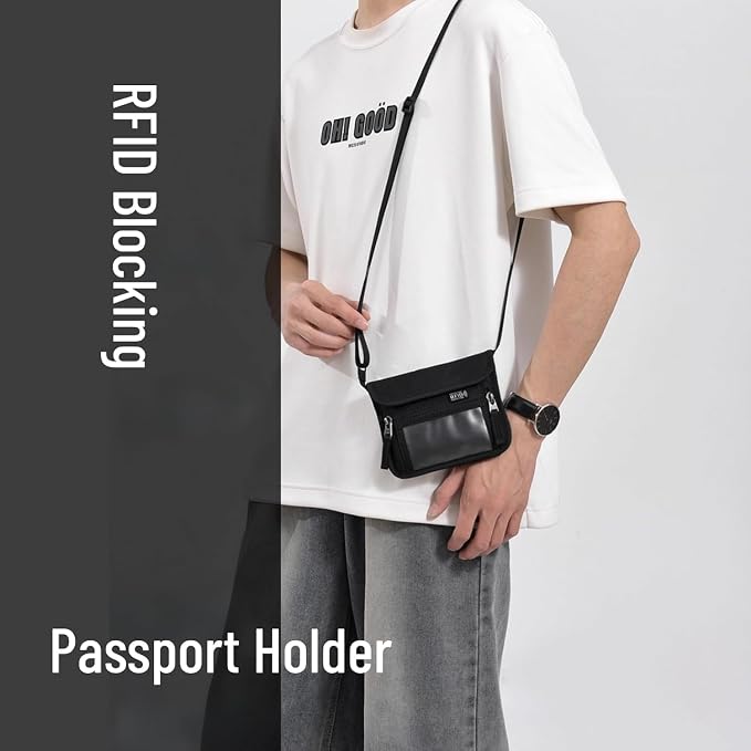 Passport Holder for Travel Pouch Neck Wallet for Traveling Women Men with RFID Blocking Waterproof and Slim Neck Pouch Adjustable Neck Strap (Blue)