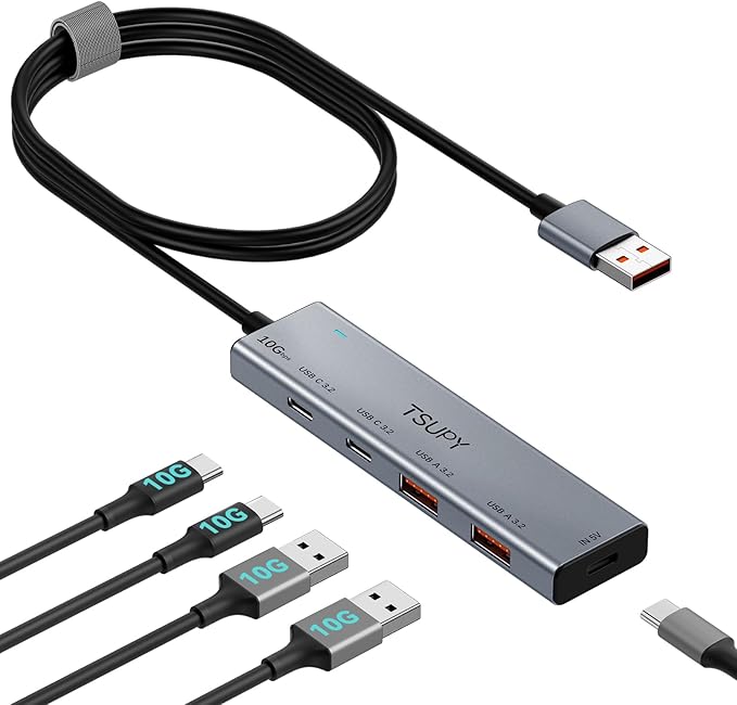 USB HUB 3.2, TSUPY USB 3.0 HUB 10Gbps USB 3.2 Gen 2 USB HUB with 4 Multi USB Ports, 4FT Extended Cable HUB for MacBook Air/Pro,Laptop,PC and More