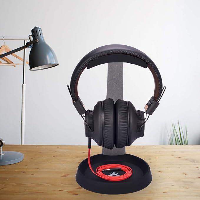 Avantree HS102 - Metal & Silicone Headphone Stand Hanger with Cable Holder, Black Desk Earphone Mount Rack, Fancy Music Studio Accessories