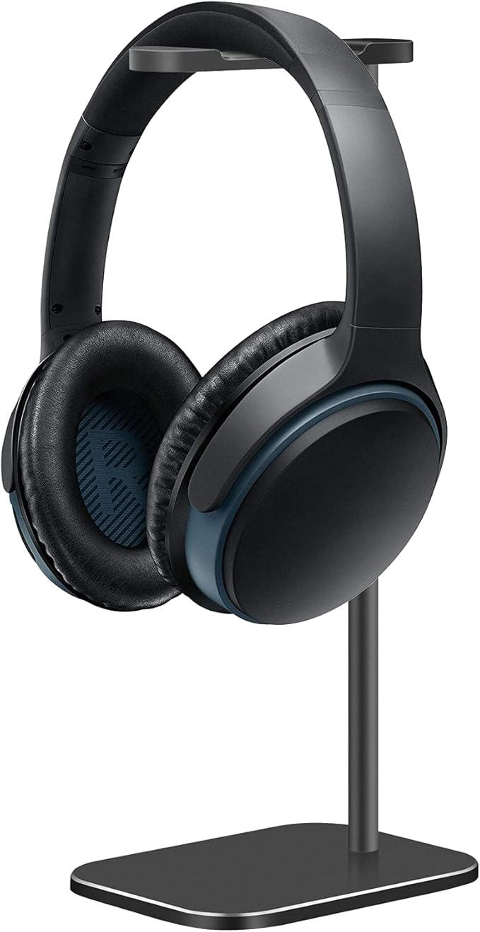 Headphone Stand Aluminum, Headset Holder with Solid Metal Base for Desk, Compatible with Most Headphones (Black)