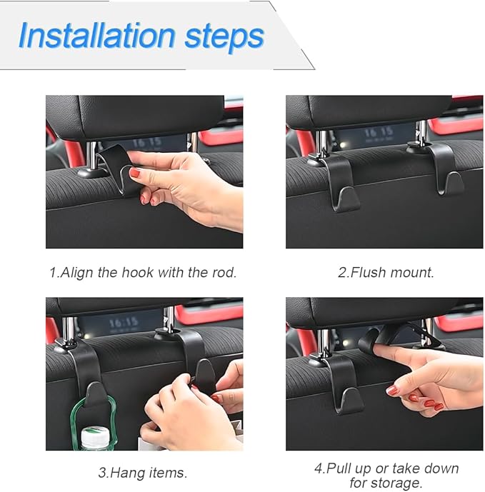 Osilly Car Seat Headrest Hook, 4 Pack Auto Seat Hanger Storage Organizer for Purse Handbag Coats Grocery Bags, Car Interior Accessories, Universal Vehicle Backseat Plastic Hanging Hook (Orange)