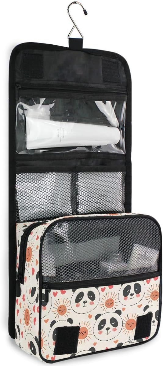 senya Hanging Travel Toiletry Bag Cute Kit Makeup Case Cosmetics Organizer for Men Women (Panda Bear With Red Hearts)