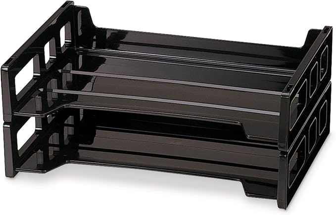 Stackable Desk Tray Organizer Black - Plastic Paper Tray for Letter Size Documents, Desktop File Organizer with 2 Sections, Home, Office, School Desk Paper Organizer - Pack of 6