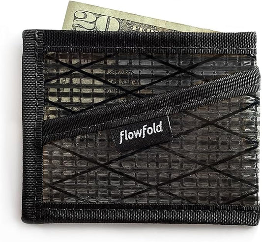 Flowfold Recycled Sailcloth Wallets - 3 Pocket Card Holder Wallet, Front Pocket Wallet, Slim Card Holder Wallet Made in USA (Black Sailcloth)