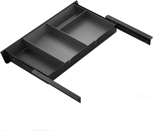 Under Desk Drawer with Removable Tray, 22.4" Wide 2-in-1 Organizer – 60° Ergonomic Tilt, 4-Compartment Insert for Pens, Phones & Cables, Ball Bearing Slides, for Home Office & Student Desk