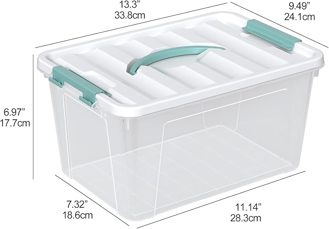 Jekiyo 14 Quart Clear Storage Box with Handle, Plastic Latching Bins with Lids, 4 Packs