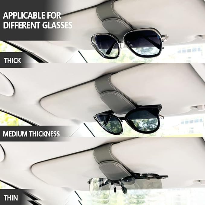 2Pcs Sunglass Holder for Car, Magnetic Leather Eyeglass Hanger Clip for Car Sun Visor, Sunglasses Holder and Ticket Card Clip for Car Visor Accessories (Gray)