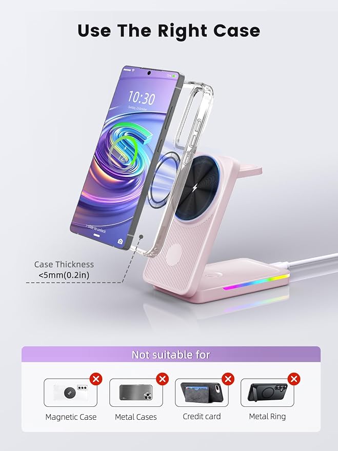 Magnetic Wireless Charger for Samsung Galaxy S26 Ultra, 3 in 1 Wireless Charging Station for Samsung Watch 8, Travel Foldable MagSafe Charger Stand for Android S25 Ultra/Z Fold/Z Flip 7, Buds 4 Pro