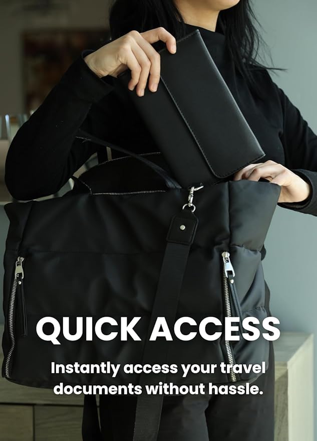Family Passport Holder – Wallet for 4 Passports, Visas, Tickets, and Money – Passport Holder for Families – Travel Wallet to Store Passports – Travel Document Organizer (Black)