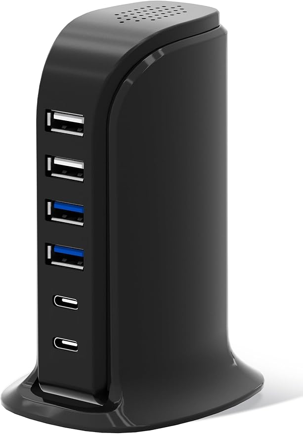 USB Charger, Charging Station for Multiple Devices 45W, Fast Charging Blocks with Dual Type C Ports, 4 USB Charging Hub Organizer Multiport for iPhone, Ipad, Smartphones, Travel Accessories