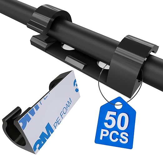 CableGeeker 50Pcs Adhesive Cable Clips, Cord Management Clips Wire Holders for Cords Cable Holder Clip Cable Management Clips for Under Desk/Car/Wall/TV/PC/Ethernet Cable (Black)