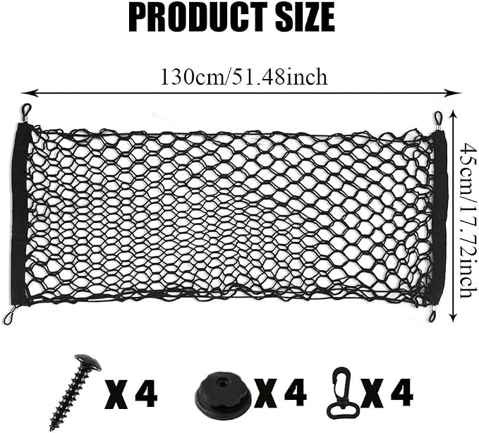 Cargo Net Stretchable, Trunk Bed Net, 51.1x17.7 Inch Adjustable Elastic Trunk Storage Net with Hook, Double-Layered Network Car Accessories for SUVs, Cars, and Trucks (51.1x17.7 Inch)