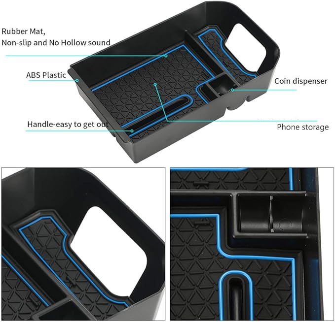 D-Lumina RAV-4 Center Console Organizer - Compatible with 2019 2020 2021 2022 2023 2024 2025 Toyota RAV4 - Armrest Secondary Storage Tray, w/Blue Anti-Dust Mats
