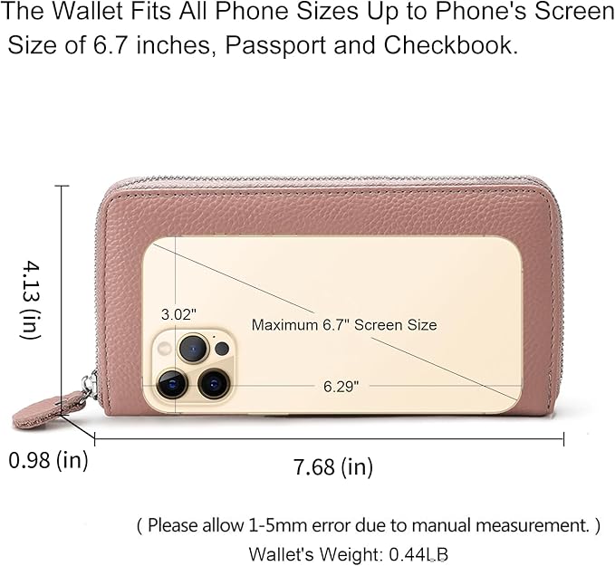 Moflycom Womens Wallet RFID Blocking Genuine Leather Zip Around Wallet Clutch Wristlet Travel Long Purse for Women