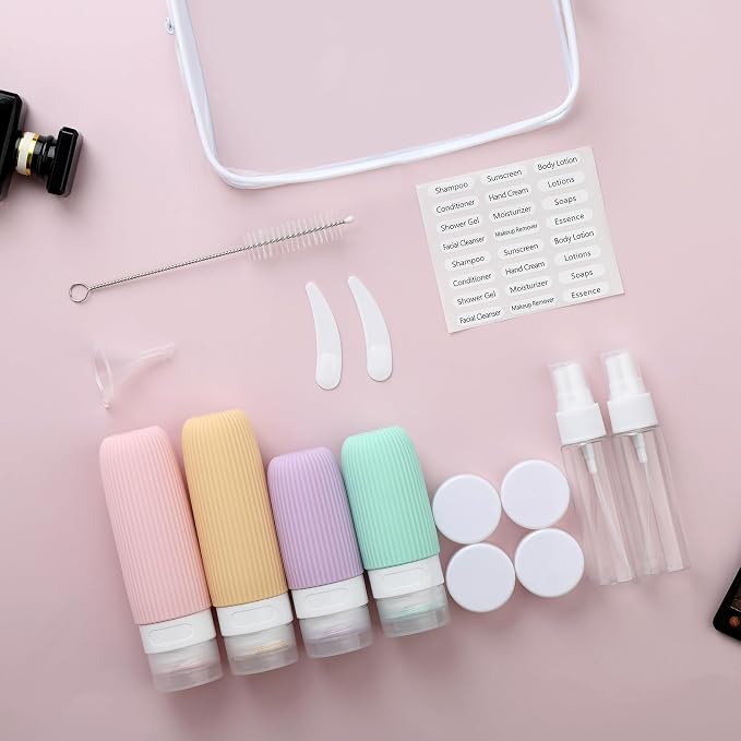 Mrsdry 16 Pack Travel Bottles Set, TSA Approved Leak Proof Silicone Squeezable Containers for Toiletries, Refillable Travel Accessories for Conditioner, Shampoo, Lotion & Body Wash Accessories