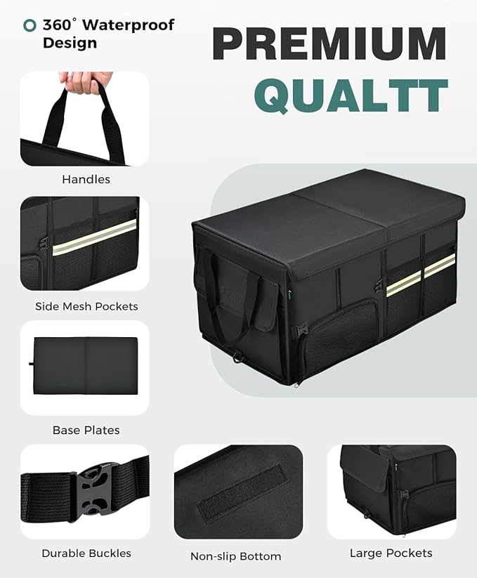 FLORICH Trunk Organizer with Breathable Shoe Storage for Suv, Waterproof Car Organizers Collapsible, Large Trunk Organizer Back Seat Storage for Car