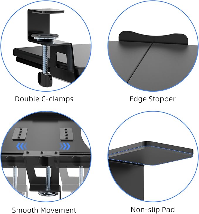 suptek Large Keyboard Tray Under Desk Pull Out with C Clamp Mount, Computer Keyboard & Mouse Tray, 34 (38 Including Clamps) x 11.8 inch Slide-Out Platform Computer Drawer for Typing, Black, DSF1LB