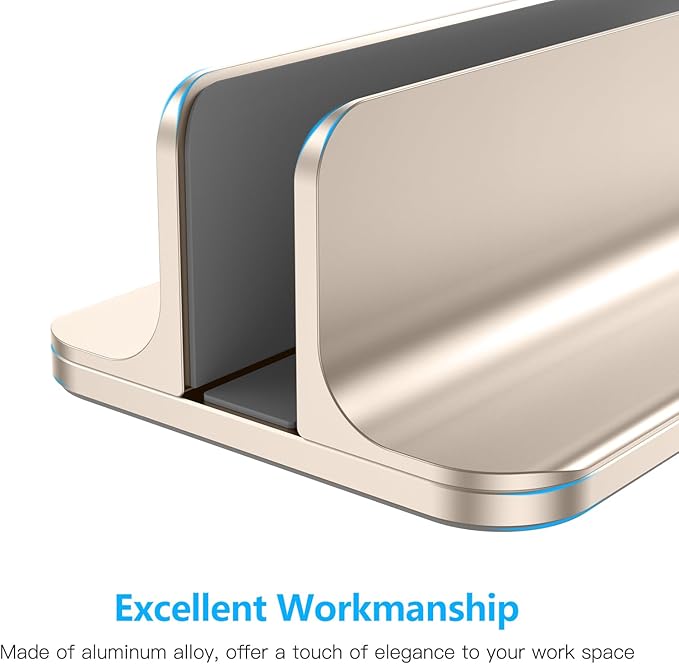 OMOTON Vertical Laptop Stand Holder, Desktop Aluminum Stand for MacBook with Adjustable Dock Size, Fits All MacBook, Surface, Chromebook and Gaming Laptops (Up to 17.3 inches), Starlight