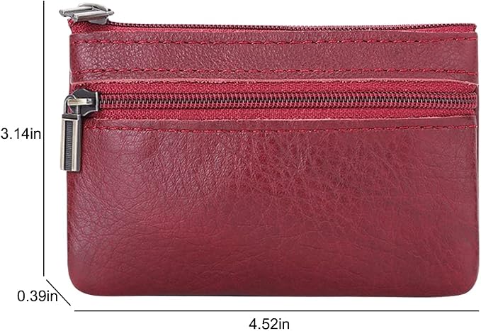 Genuine Leather Coin Purse, Small Coin Pouch for Men Women, Cash Change Wallet Key Holder Money Pouch with Key Ring, Zipper Storage Bag Coin Organizer