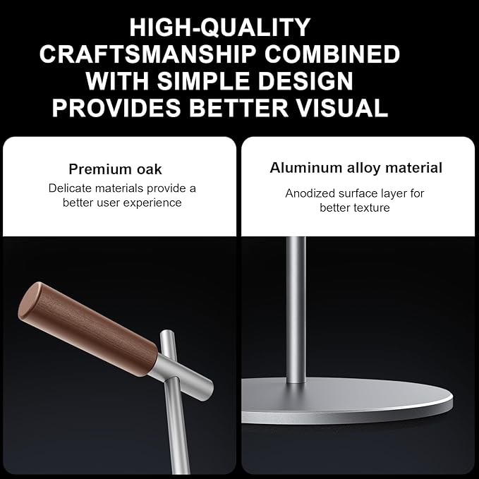 Oak Headphone Stand, Wood Headset Stand for Desk, Universal Holder for Airpods max, Bose, Beats, Gaming, Apple Vision Pro, VR Display Stand (Silver)