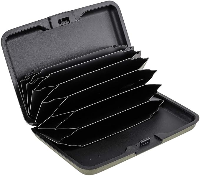 ELFISH RFID Blocking Credit Card Protector Aluminum ID Case Hard Shell Business Card Holders Metal Wallet for Men or Women (Army green)