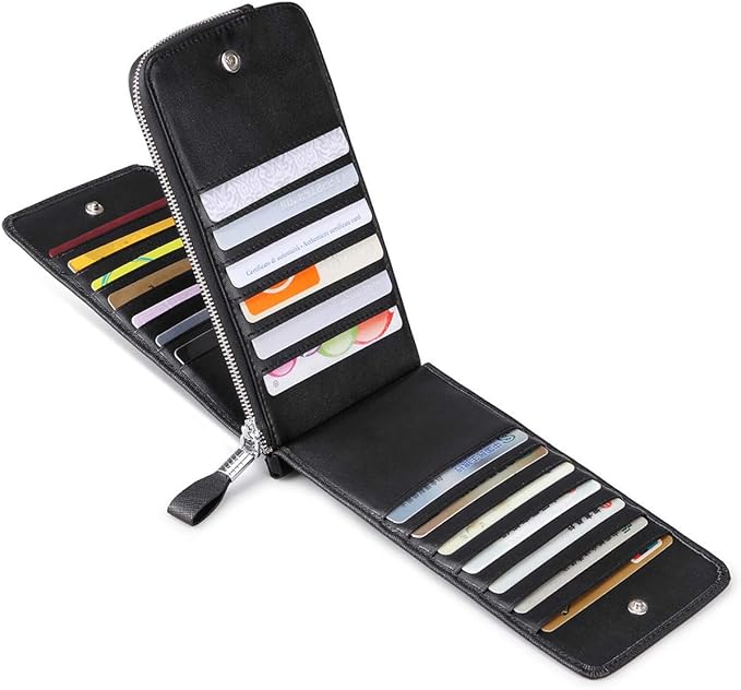 Women's Genuine Leather Credit Card Holder RFID Long Zipper Purse Wallet