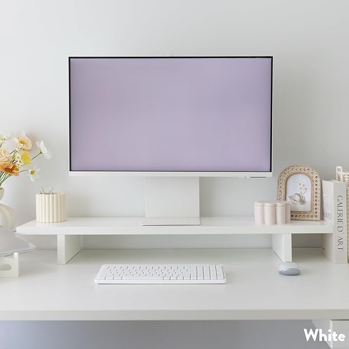 Desky Monitor Stand – Ergonomic Wood Riser for Single or Dual Monitors, Desk Shelf Organizer to Elevate Screen Height – White Oak Hardwood