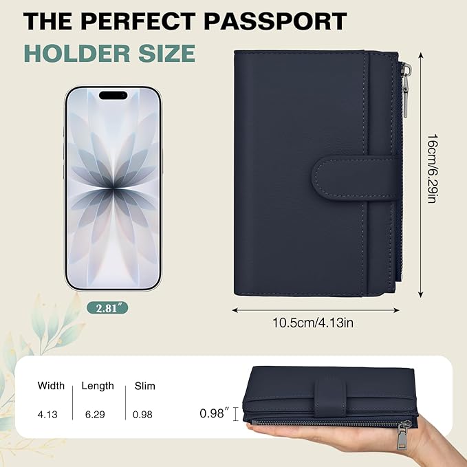 Passport Holder for Travel, Leather Passport Wallet with Airtag Slot, RFID Blocking Travel Wallet for Women Men, Passport Cover with Air Ticket Card Cash Coin Pocket, Travel Essentials Gift