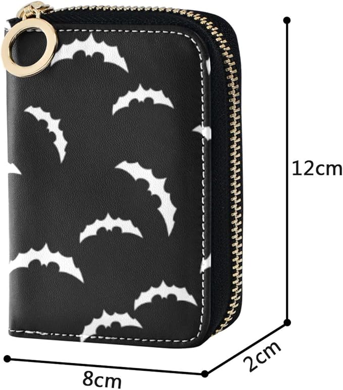Halloween Bat RFID Credit Card Holder Wallets Accordion for Women Leather Zipper Card Case Accordion Wallet for Ladies Girls
