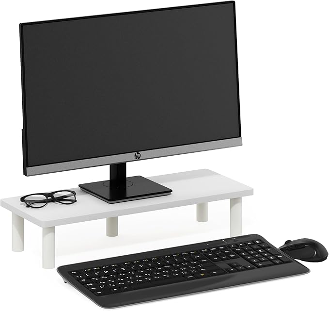 Furinno TURN-N-TUBE Monitor Stand Riser, 23.6"W Rectangle Monitor Riser, Toolless Laptop Stand for Desk, Office Desk Accessories, Desk Organizers and Accessories, For Study Room, Dorm, Plain White