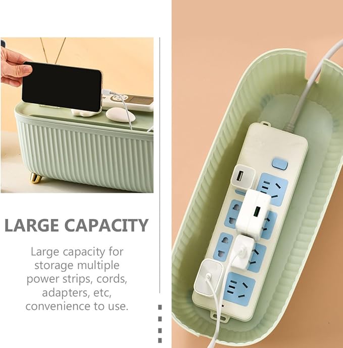 Cable Management Box with Lid Power Cord Organizer Table Socket Storage Box for Home and Office Desk Use Dustproof Green