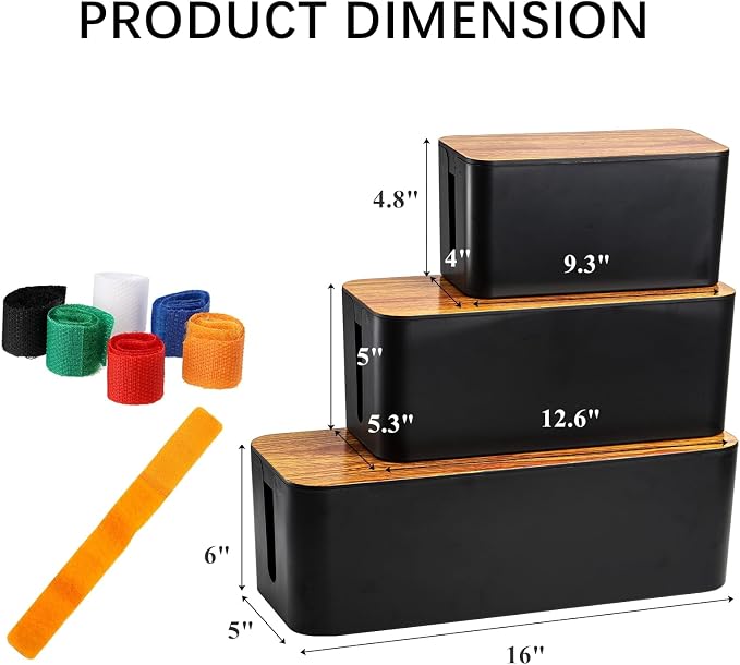 Yopay Set of 3 Cable Management Box, Cord Cable Organizer Box, Wires Keeper Storage Holder, Surge Protector, Hide and Conceal Extension Power Strips Electrical Cords for TVs, Computers, Desks