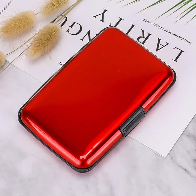 ELFISH RFID Blocking Credit Card Protector Aluminum ID Case Hard Shell Business Card Holders Metal Wallet for Men or Women (Aluminum, Red)