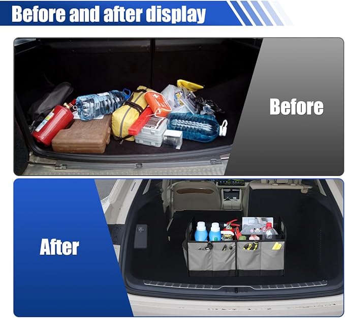 Car Trunk Organizer, Large Capacity Oxford Cloth Car Storage Box, Collapsible Multi-Compartment Organization Container, Waterproof Auto Interior Storage Accessories (Gray)