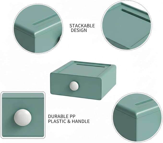Stackable Desktop Storage Box with Lid, PP Plastic Organizer Bin for Office Desk Clutter, Space Saving File & Supply Container