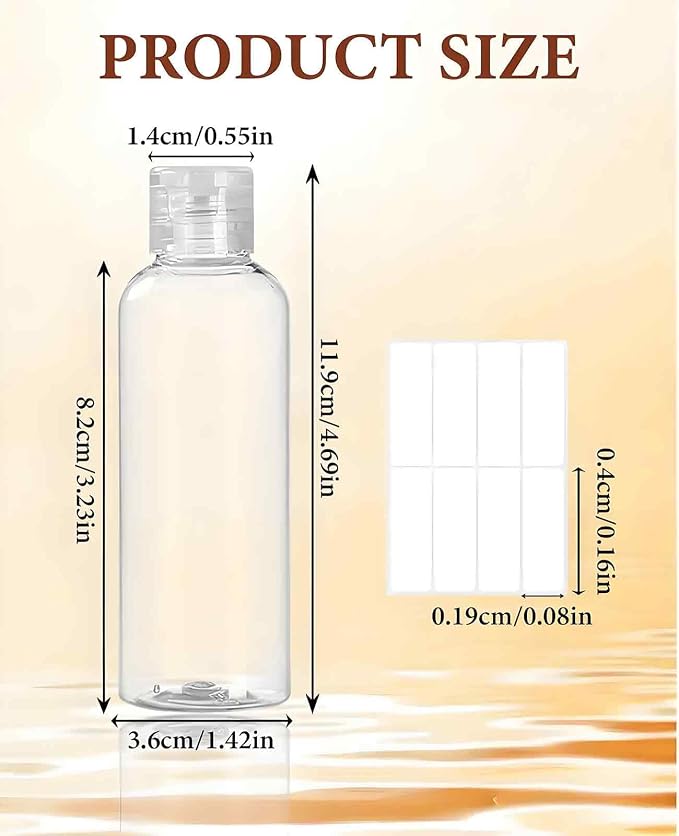 8 Pack 3.4 oz (100 ml) Plastic Travel Bottles for Toiletries, TSA Approved Leak Proof Small Clear Bottles with Labels
