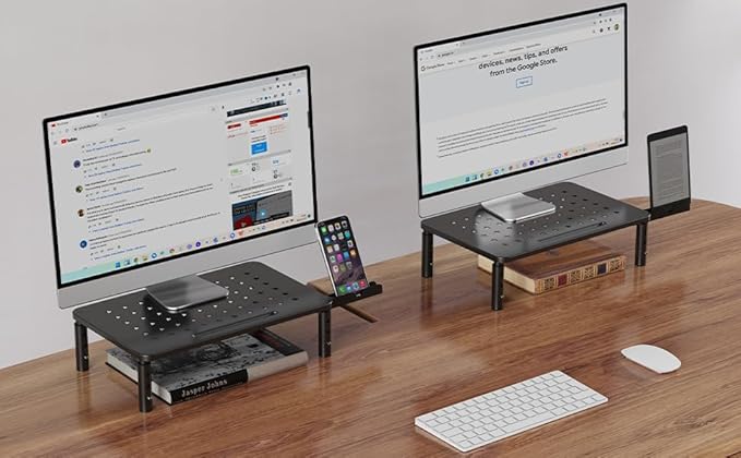 Zimilar 2 Pack Monitor Stand , 3 Height Adjustable Stand with Unique Star Mesh for Computer, Laptop, Printer, Notebook, iMac, Premium Metal Monitor Risers for 2 Monitors