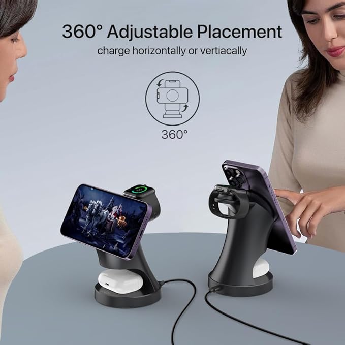 3 in 1 Wireless Charging Station for Apple Devices,Magsafe Charger for IPhone17 16 15 14 13 12 Pro/Max/Plus/Mini Wireless Charger Station for AirPods 2/3/4/Pro iWatch Ultra11/10/9/8/7/SE/6/5/4/3/2
