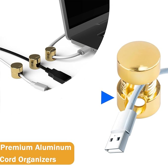 3 Sets Charger Cord Holder, Gold Metal Adhesive Cable Management Clips,Adjustable Cable Anchor Holders,Wire Organizer for Desk, Wall Hook, Home, Office,Bedside Table