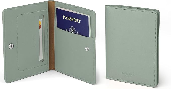 carrotez Family Travel Document Organizer – Premium RFID Blocking Leather Passport Holder & Wallet for 2 Passports, Cards, Boarding Passes & Travel Essentials – Mint Grey