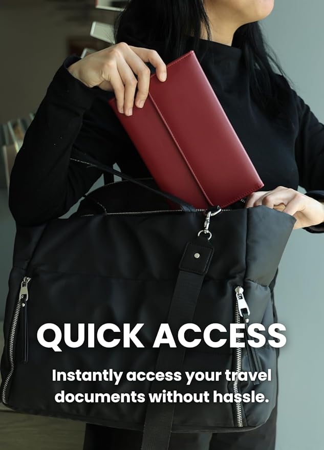 Family Passport Holder – Wallet for 5 Passports, Visas, Tickets, and Money – Passport Holder for Families – Travel Wallet to Store Passports – Travel Document Organizer (Merlot)