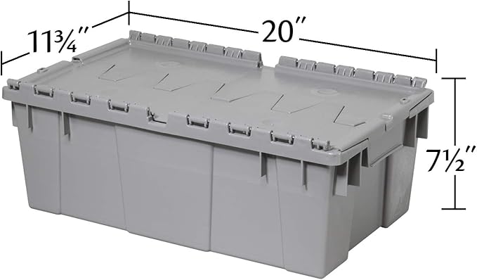 Buckhorn AR2012070201000 Industrial Plastic Storage Tote with Hinged Attached Lid, (20-Inch x 12-Inch x 7-Inch), Gray