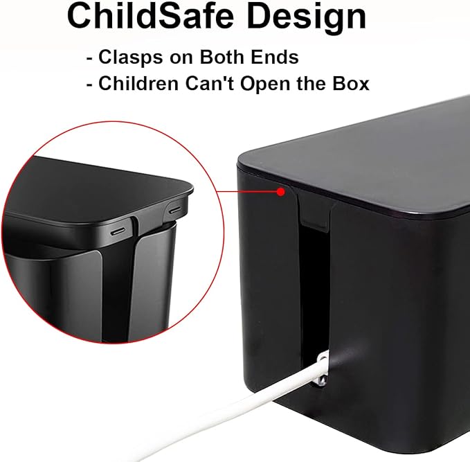 DUNCHATY Cable Management Box 3 Pack - Cord Organizer Box for Desk TV Computer - Large Medium Small Power Strip Cover & Wire Hider - Child & Pet Safe ABS Cord Box with Cable Ties - Black