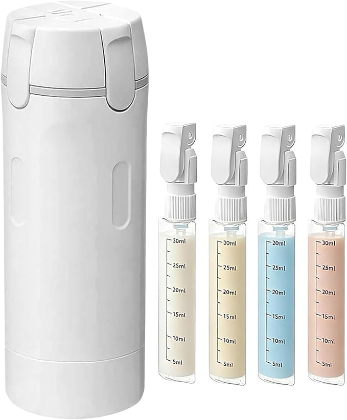 2026 New Model 4 in 1 Travel Dispenser Set – 4 Pack 30ml Leak-Proof Pump Bottles, Refillable Travel Size Containers for Shampoo, Lotion & Skincare, Portable 4 in 1 Travel Dispenser (White)