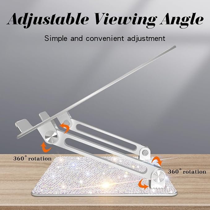 Bling Adjustable Laptop Stand, Portable Laptop Riser, Aluminum Laptop Stand for Desk Foldable, Computer Notebook Stand Holder for MacBook Air Pro, Dell XPS, HP (10-17.3'') - Silver