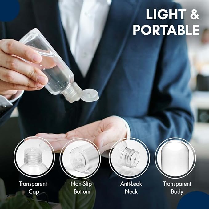 6 Pack Travel Bottles - Travel Containers for Toiletries - TSA Approved Size - Refillable Empty Plastic Bottles with 2 Labels & Carry Bag - For Shampoo, Lotion, Conditioner, Sanitizer - 3.4oz